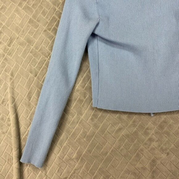 Honeybum Womans Medium Crop Top Light Blue Cardigan Tie Front Long Sleeve - Picture 15 of 15